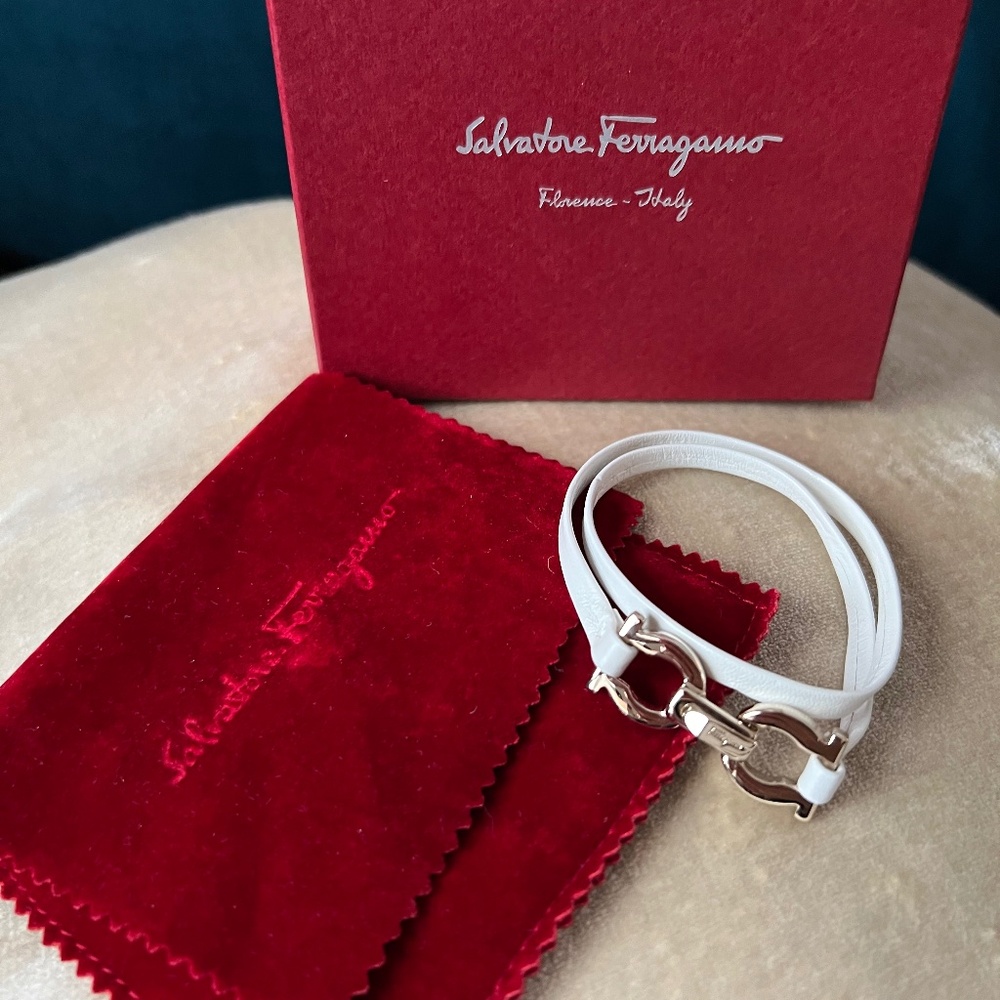 Salvatore Ferragamo White Double Wrap Gancini Bracelet *NEW*